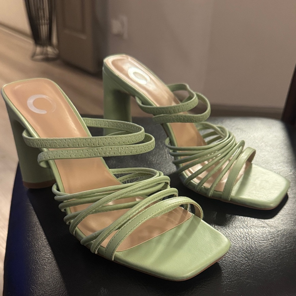Journee Womens Hera Open Square Toe High Block Heel Sandals🔥 SAGE SIZE 8.5🔥 - Picture 11 of 15